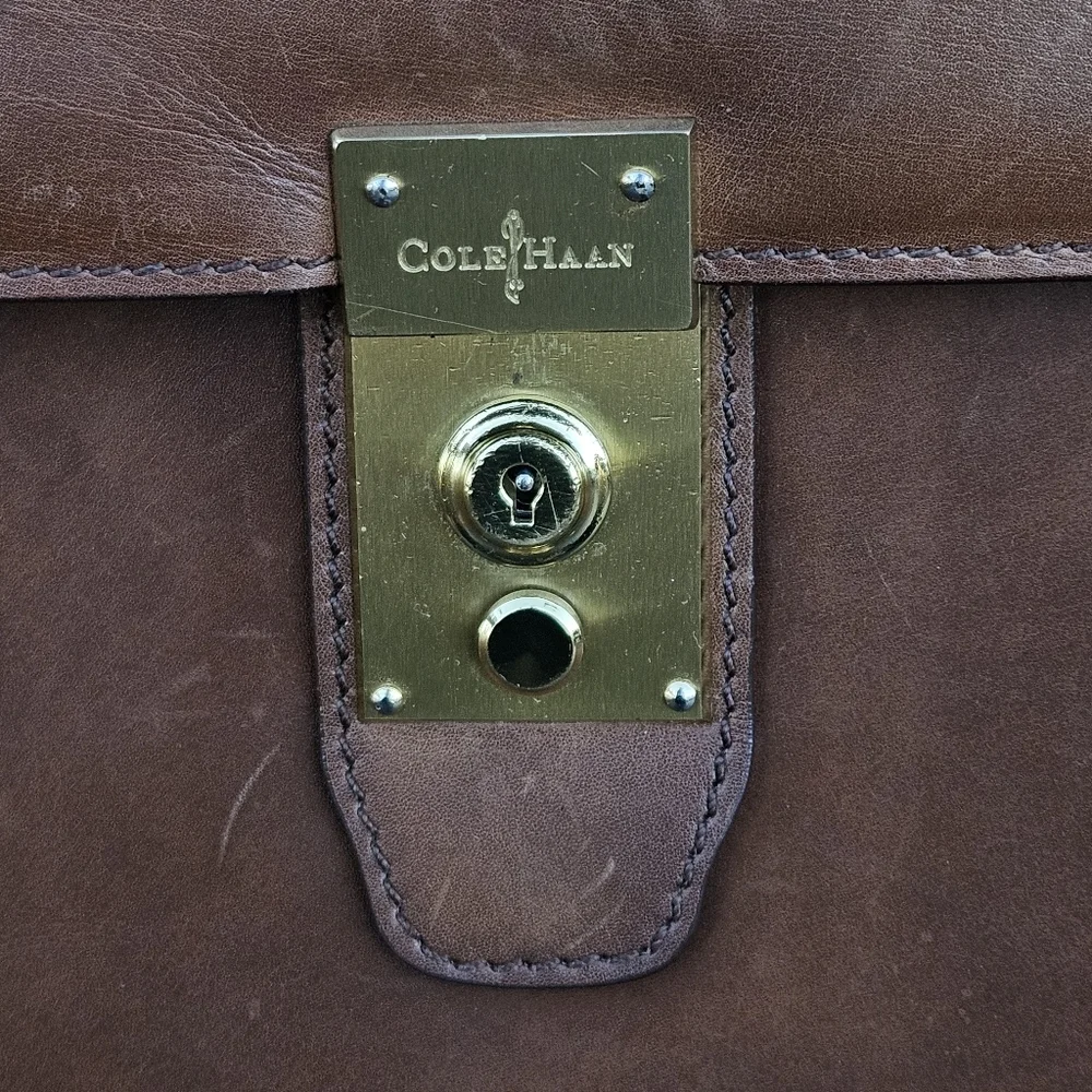 Vintage Heavy Leather COLE HAAN Executive CEO Lawyer Briefcase Brown Bag ITALY